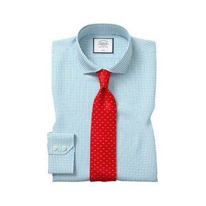 CHARLES TYRWHITT Teal Blue Check Slim Fit Non Iron Dress Shirt 16.5 34